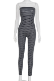 Black Sexy Polka Dot Contrast Strapless Skinny Jumpsuits
