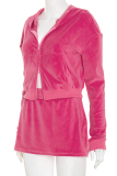 Rose Red Casual Solid Color Zipper Hooded Long Sleeve Two Pieces