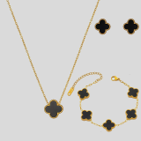 Black Four Leaf Clover Tassel Jewelry Set