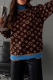 Dark Brown Casual Letters Contrast Turtleneck Tops