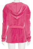Rose Red Casual Solid Color Zipper Hooded Long Sleeve Two Pieces