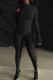 Black Casual Solid Color Patchwork O Neck Long Sleeve Two Pieces