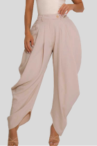 Light Pink Casual Solid Color Ruched Loose Patchwork Bottoms