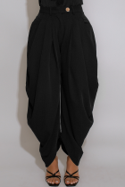 Black Casual Solid Color Ruched Loose Patchwork Bottoms