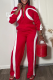 Red Daily Solid Color Contrast Turndown Collar Long Sleeve Two Pieces