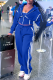 Blue Casual Contrast Hooded Long Sleeve Three Pieces