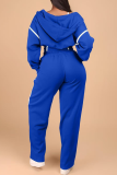 Blue Casual Contrast Hooded Long Sleeve Three Pieces
