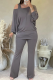 Dark Gray Casual Solid Color Hollow Out Oblique Collar Long Sleeve Two Pieces
