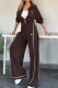 Coffee Casual Letters Zipper Zipper Collar Long Sleeve Two Pieces