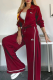 Burgundy Casual Letters Zipper Zipper Collar Long Sleeve Two Pieces