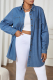 Blue Casual Solid Color Buckle Turndown Collar Plus Size Overcoat