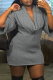 Grey Elegant Solid Color V Neck Wrapped Skirt Dresses
