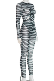 Black Sexy Stripe Hollow Out O Neck Long Sleeve Two Pieces