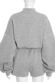 Grey Casual Solid Color Zipper Zipper Collar Long Sleeve Two Pieces