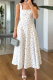 White Elegant Print Patchwork Square Neck Long Dresses