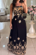 Black Sexy Print Backless Spaghetti Strap Long Dresses