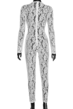 White Sexy Solid Color See-Through O Neck Skinny Jumpsuits