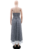 Black Gray Casual Plaid Slit Spaghetti Strap Long Dresses
