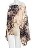Khaki Sexy Leopard Print Patchwork Off Shoulder Regular Rompers