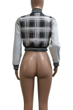 Red Casual Plaid Buckle O Neck Outerwear