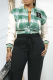 Green Casual Plaid Buckle O Neck Outerwear