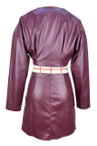Coffee Sexy Solid Color Irregular Turndown Collar Long Sleeve Two Pieces