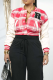 Red Casual Plaid Buckle O Neck Outerwear