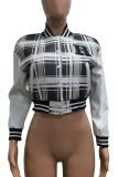 Red Casual Plaid Buckle O Neck Outerwear