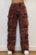 Light Brown Casual Solid Color Pocket Straight Denim Jeans