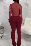 Black Casual Solid Color See-Through With Belt Shirt Collar Bodycon Jumpsuits