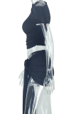 Black Sexy Solid Color Oblique Collar Sleeveless Two Pieces