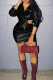Black Sexy Solid Color Irregular Turndown Collar Long Sleeve Two Pieces