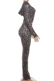 Brown Casual Print Zipper Hooded Long Sleeve Two Pieces