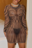 Brown Sexy Stripe See-Through O Neck Sheath Dresses
