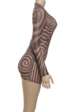 Brown Sexy Stripe See-Through O Neck Sheath Dresses