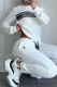 White Casual Letters Contrast O Neck Long Sleeve Two Pieces