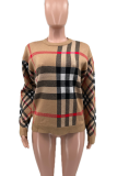Yellow Casual Plaid Contrast O Neck Tops