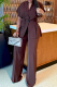 Brown Casual Solid Color Patchwork Turndown Collar Short Sleeve Two Pieces
