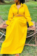 Yellow Casual Solid Color Patchwork Turndown Collar Long Sleeve Two Pieces