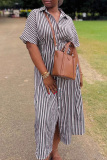 Stripe Casual Stripe Buckle Shirt Collar Shirt Dresses