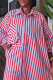 Red Casual Stripe Buckle Shirt Collar Long Sleeve Two Pieces