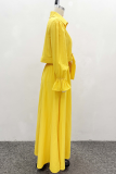 Yellow Casual Solid Color Patchwork Turndown Collar Long Sleeve Two Pieces