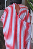 Red Casual Stripe Buckle Shirt Collar Long Sleeve Two Pieces