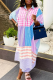 Multicolor Casual Vacation Stripe Contrast Shirt Collar Irregular Dresses