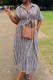 Stripe Casual Stripe Buckle Shirt Collar Shirt Dresses