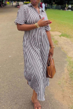 Stripe Casual Stripe Buckle Shirt Collar Shirt Dresses