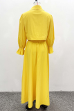 Yellow Casual Solid Color Patchwork Turndown Collar Long Sleeve Two Pieces