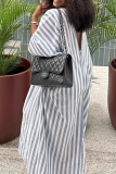Stripe Casual Stripe Contrast V Neck Long Dresses