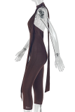 Black Sexy Solid Color Patchwork V Neck Skinny Jumpsuits
