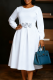 White Elegant Solid Color Flowers O Neck Long Dresses